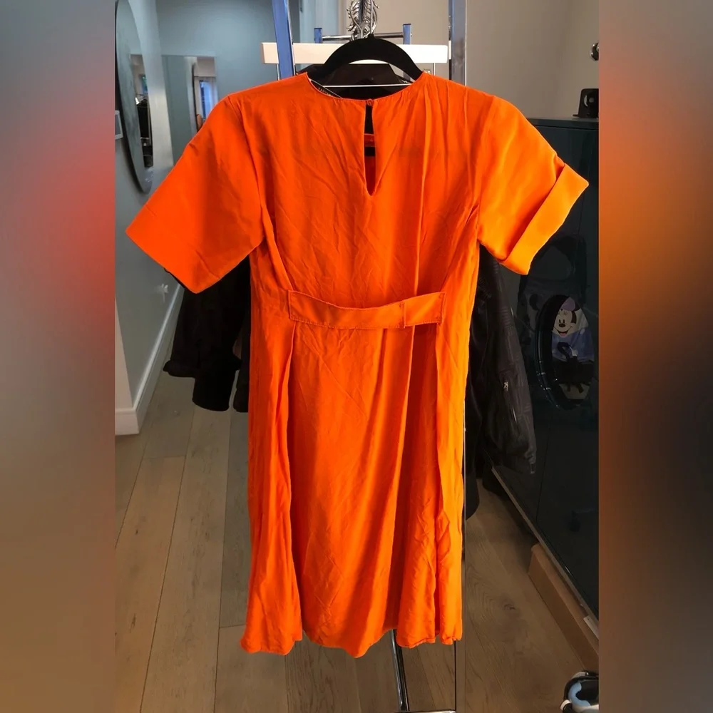 DOROTHEE SCHUMACHER Women’s Midi Silk Orange Dress With Waist Straps (XS, US 2) - Picture 4 of 12